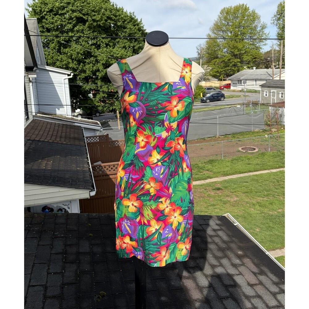 Vintage 90s Jams? Bright Hawaiian Mini Sleeveless Sheath Sun Dress Sz 9